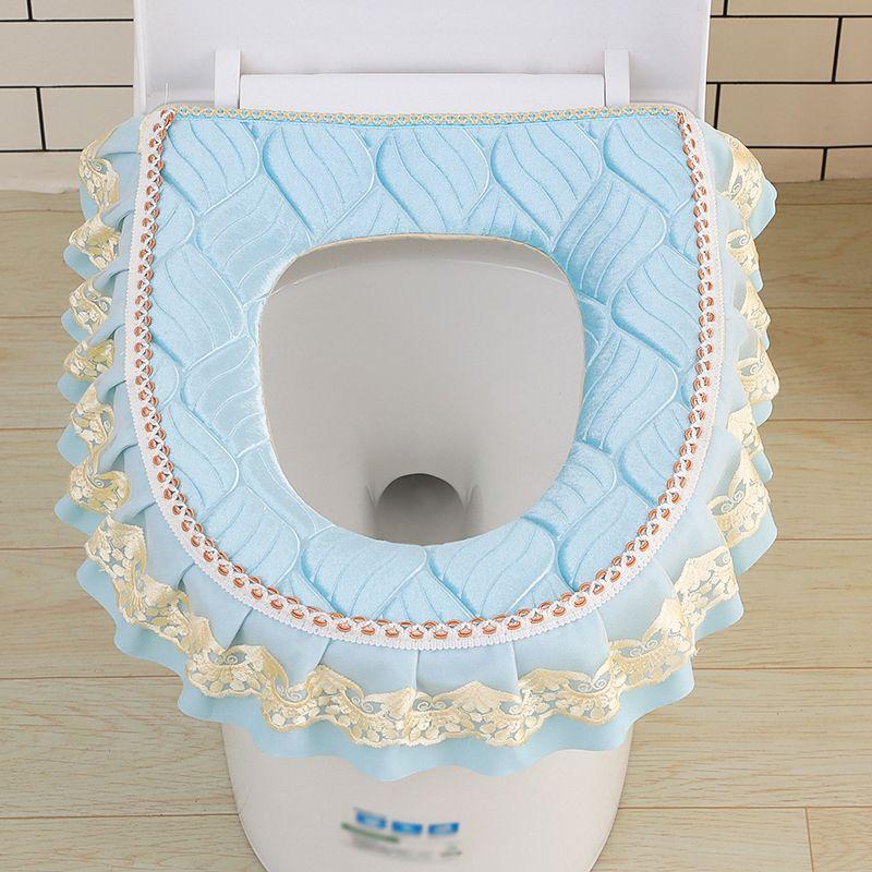 Toilet Seat Cushion Collar Waterproof and Warm Seat Zipper Adhesive Buckle Universal Four Season Lace Edge Sticker