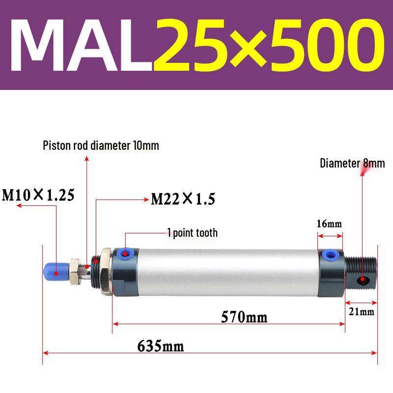 Mini Aluminum Alloy Pneumatic Cylinder - Round, Sizes 16/20/25/32/40 x 25/50/75/100/200