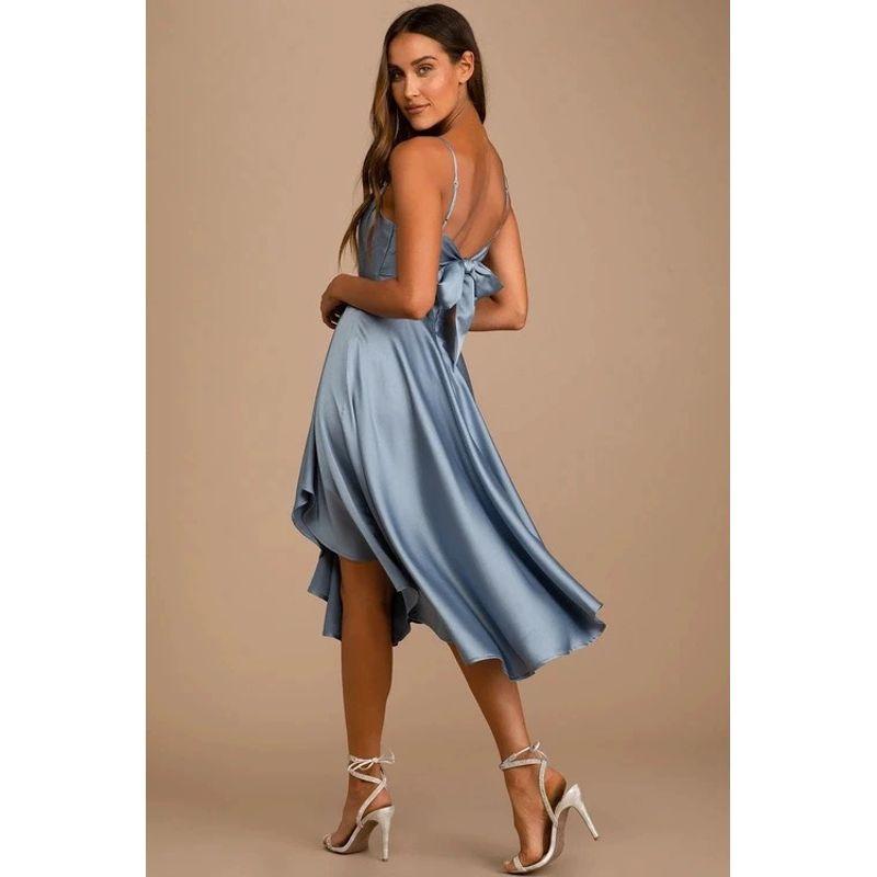 

Export Single Lu s Export Cross-Border Sling Shoelace Bows Asymmetrical Vacation Style Dress Elegant Midi Dress Peacock Blue M