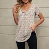 Women's Fashionable Casual V-Neck Floral Print Button-Down Short Sleeve T-Shirt Top