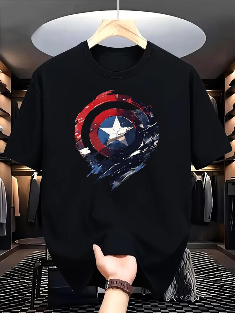 2026 New Captain America Shield Pattern Tshirt Unisexs Fashion Casual ShortSleeved Tshirt Summer Cool Tshirt
