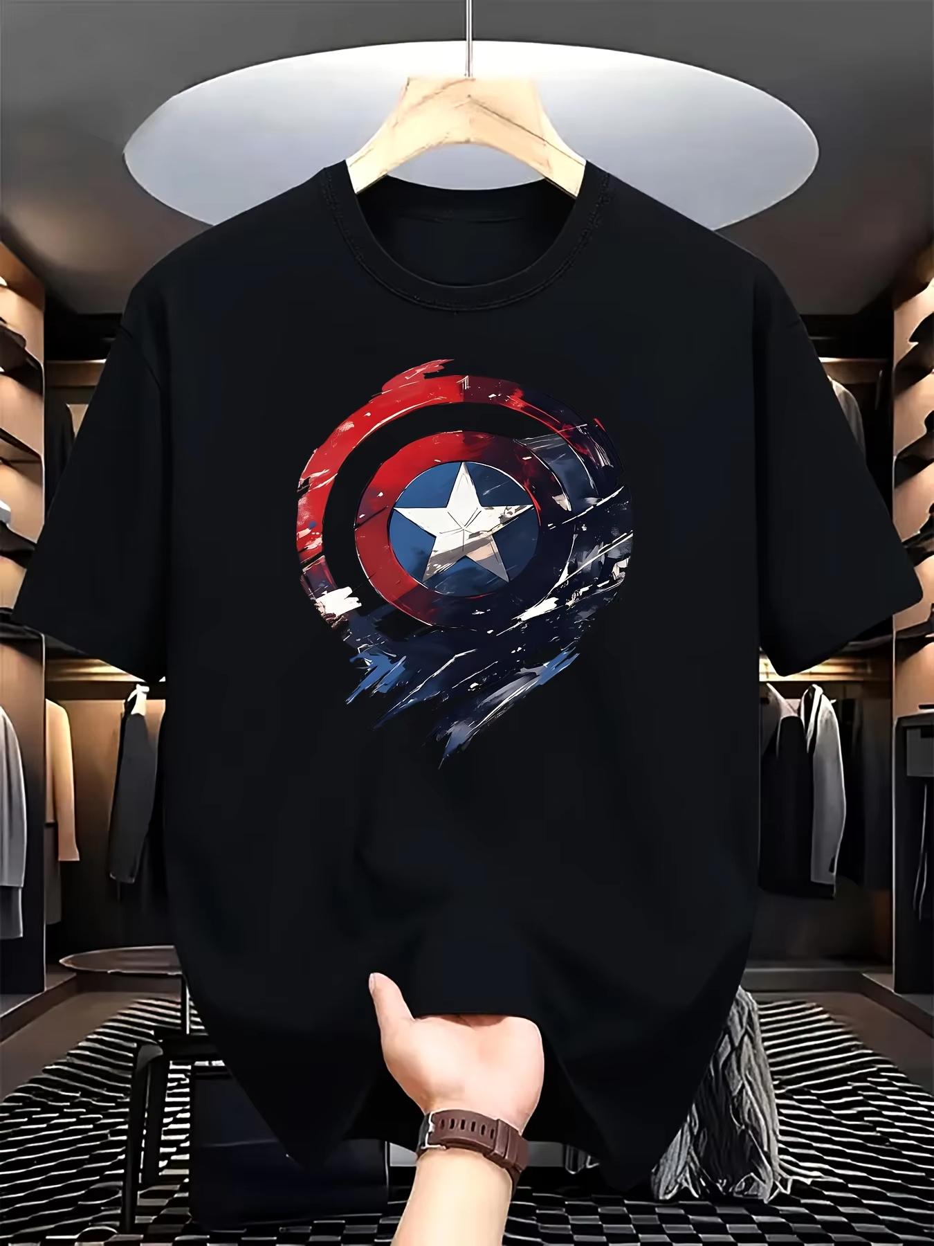 2026 new Marvel Captain America Shield Pattern Tshirt Unisexs Fashion Casual ShortSleeved Tshirt Summer Cool Tshirt M
