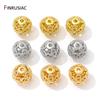 18K Gold Plated Brass 10mm Hollow Spacer Beads,Separators For Beads,Inlaid Zircon Round Beads For DIY Jewelry Making Findings