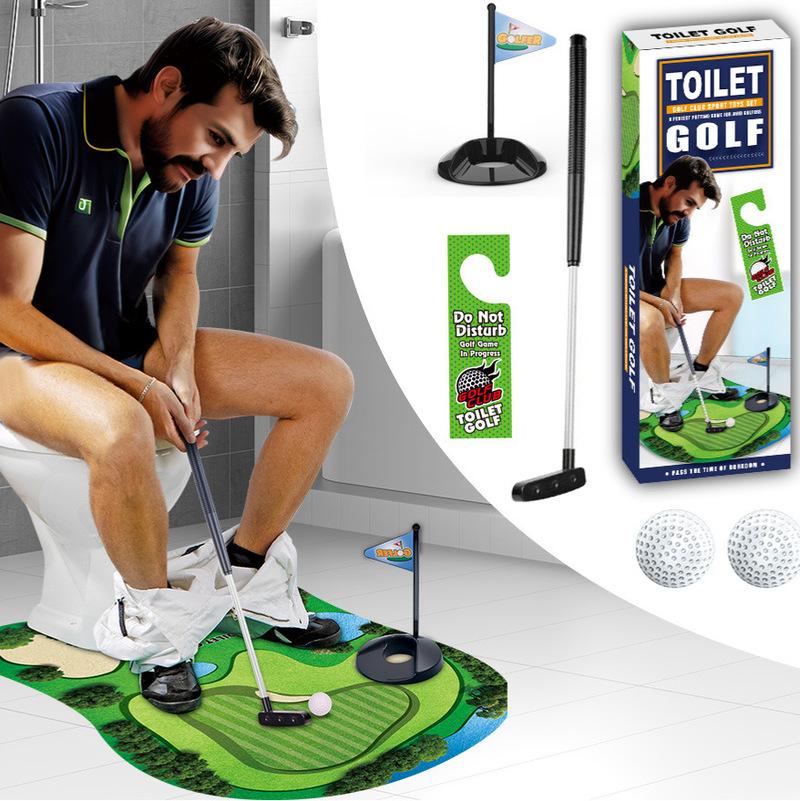Generic Toilet Golf Set Mini Putting Game With Mat Putter 2 Balls Bathroom Leisure Entertainment Toy Adult Golfers Toilet Fun