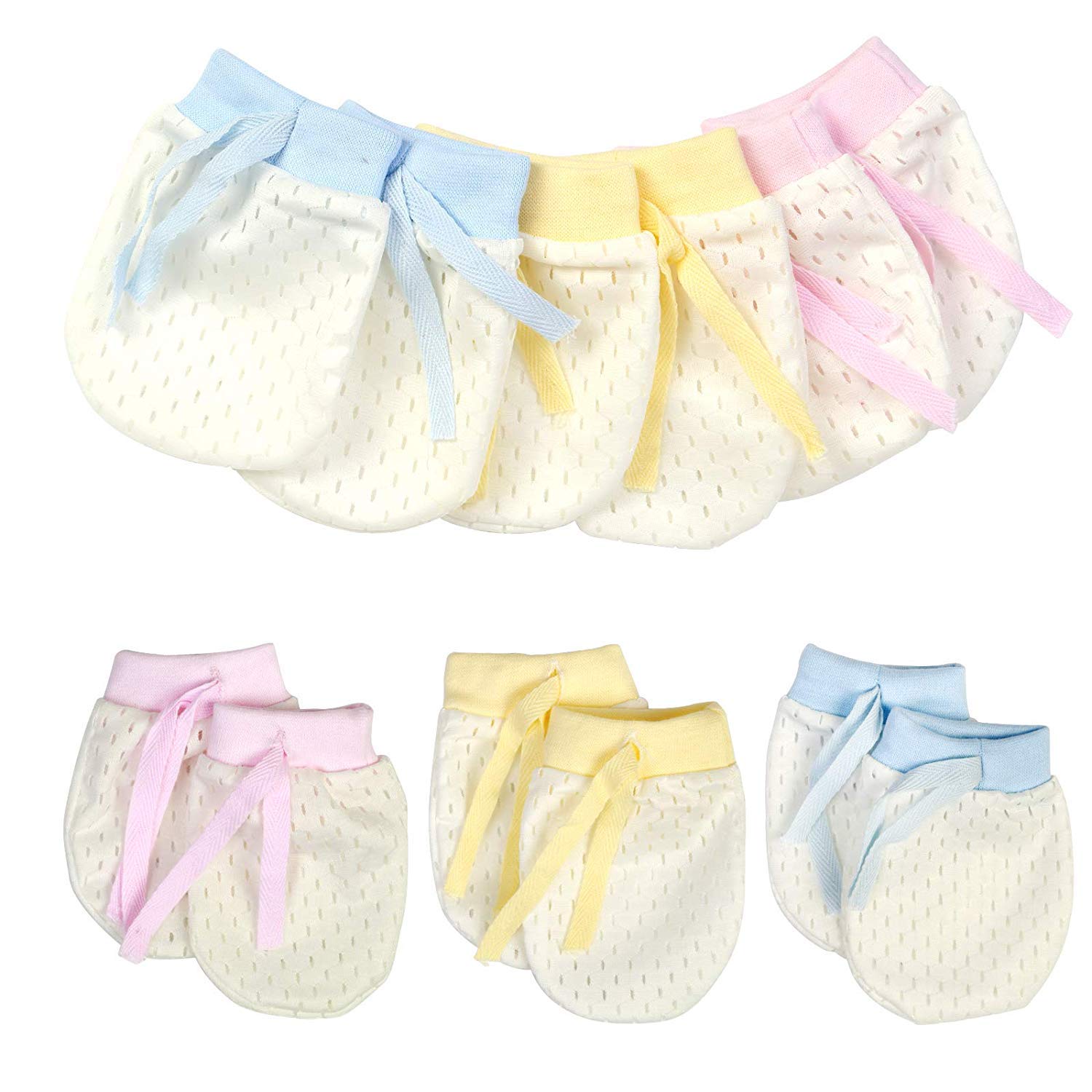 

LANODO Baby Set for Ages and Yellow Pairs of Each Newborn Baby Cotton Cotton Summer Baby Mittens, 3-Color (6 Pairs) 0-12 Months Pink, Blue, (2