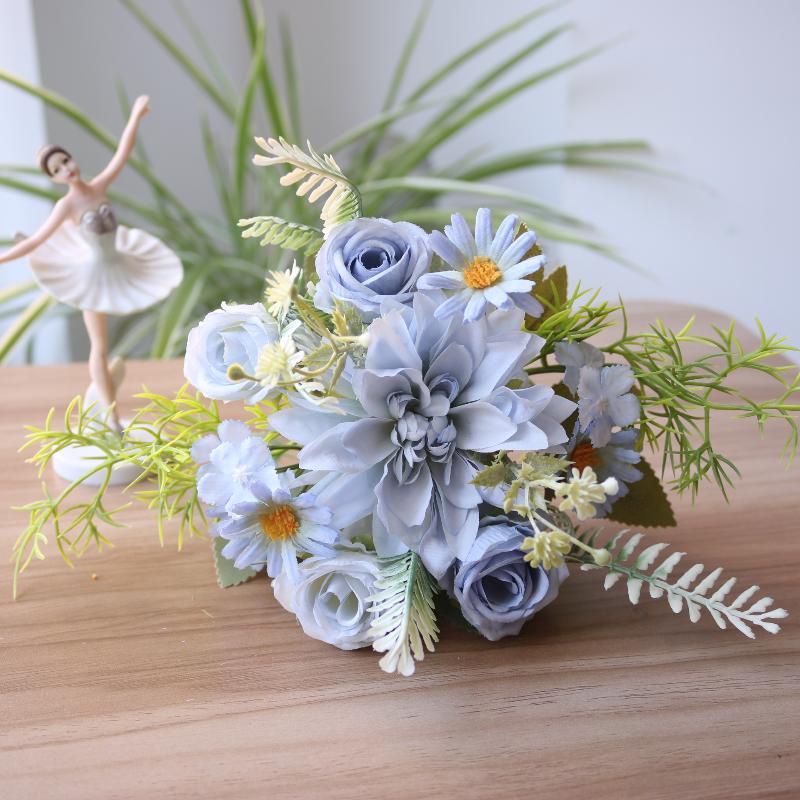 1Pc Artificial Rose Flowers Wedding Home Bedroom Decor Bridal Bouquet Garden Fake Silk Dahlia Hydrangeas Vase For Board Outdoors