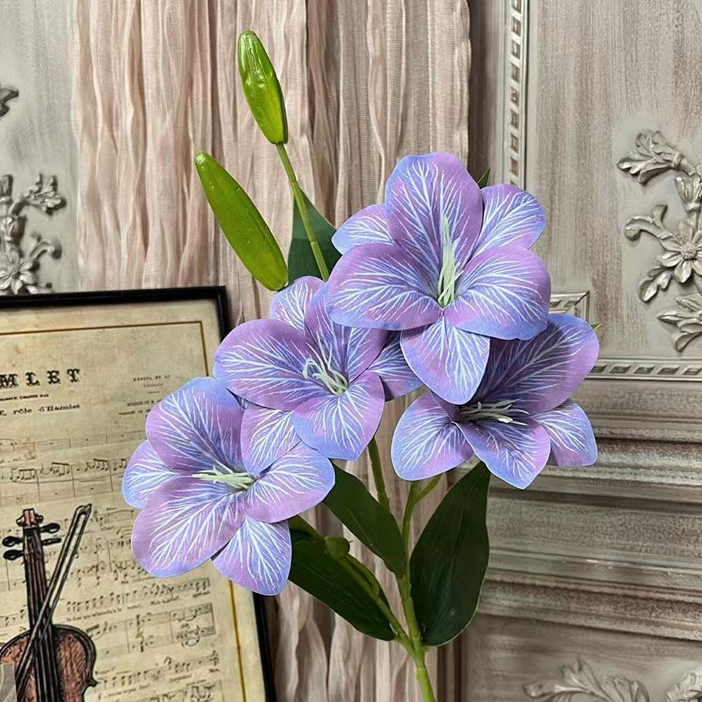 65cm Artificial Lily Flower 3D Printing Wedding Bridal Bouquet Fake Lily Bouquet  Living Room Decor