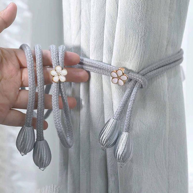 2pcs/pair Adjustable Cotton Cord Curtain Tie Hand Woven Rope Curtain Buckle Strap Fasteners Home Decoration Accessories
