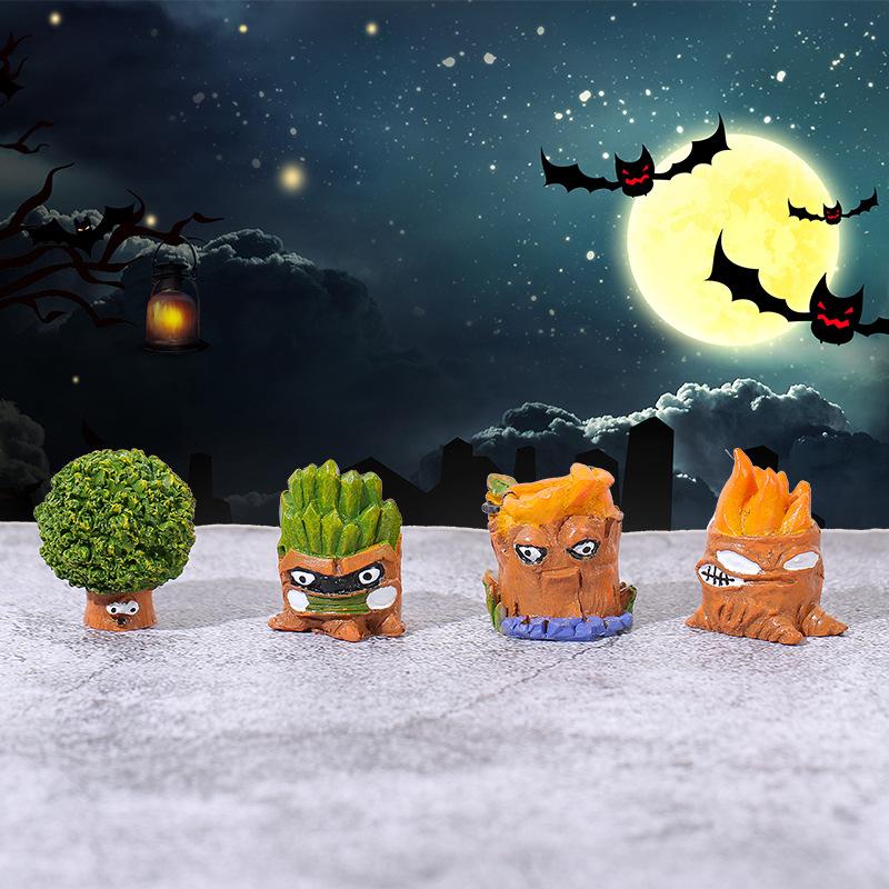 Y 12pcs/set Stump Monster Halloween Figurines Small Handcrafts Micro Landscape Ornaments Resin Stump Halloween DIY Decoration