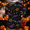 Herren Casual Corduroy Kurzarm Rundhals Leicht Atmungsaktiv Oberteil Halloween-Thema Aufdruck Bequeme Passform