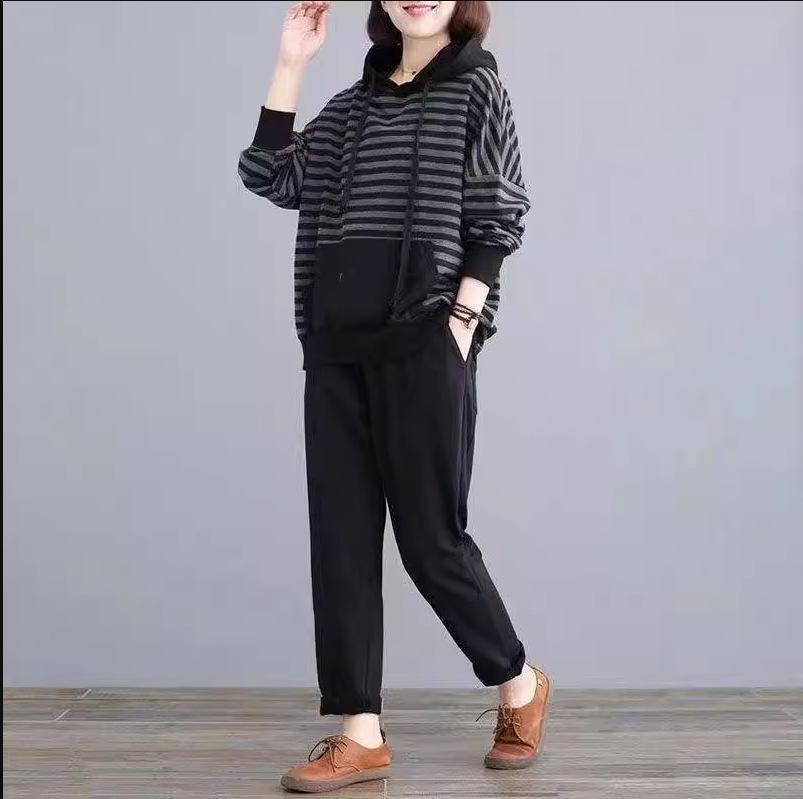 Women's Plus-Size Two-Piece Suit: Loose, Slimming, Belly-Covering Fashion for Autumn/Winter