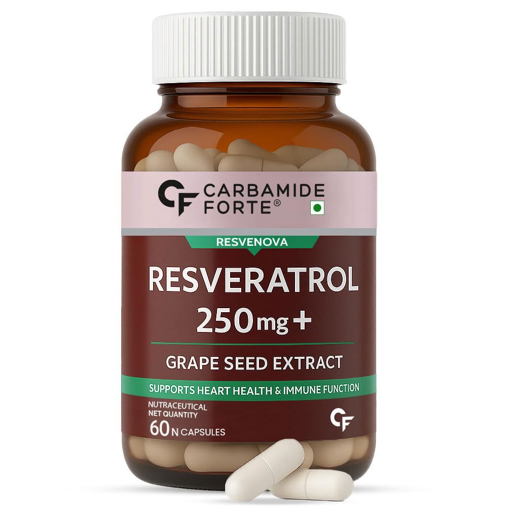 

Carbamide Forte Resveratrol 250mg with Grape Seed Extract 60 Veg Capsules Pack of 1 for Heart and Cognitive Support