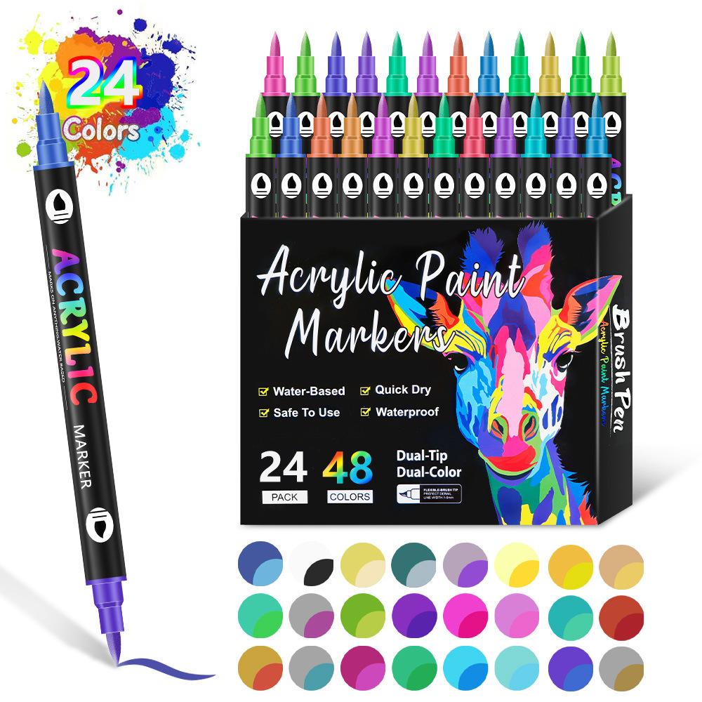 Dual Tip Dual Color Acrylic Marker Pen Kids Graffiti Painting Stationery Set 111 Colors Marker Pen For Art Creation