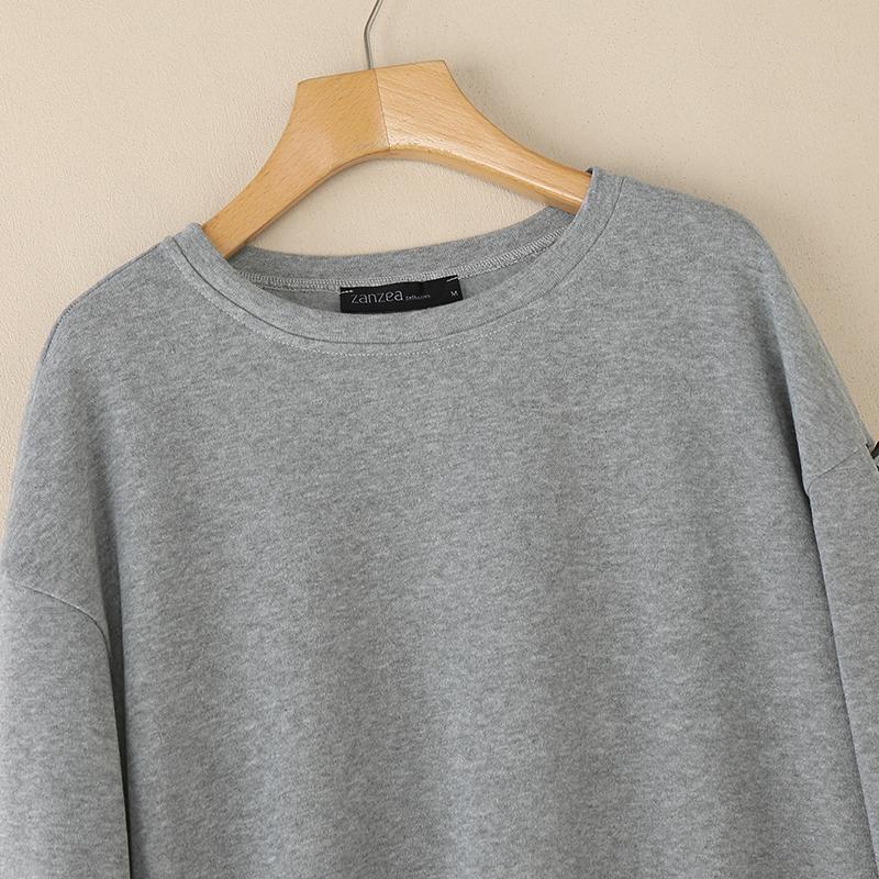 ZANZEA Women Casual Round Neck Long Sleeve Thin Pullover Sweatshirt