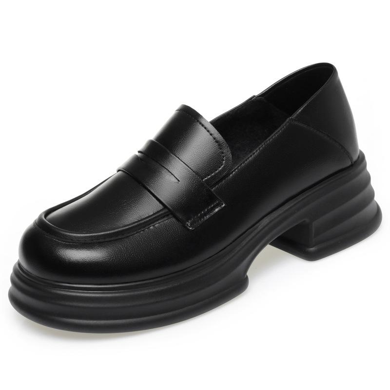 Platform small leather shoes women, new spring women's shoes single shoes black work shoes British loafers