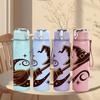 1PC Vintage Flying Witch Broom Hat Print 750ml Color Plastic Sports Water Bottle Leakproof Flip Straw Lid Suitable for Sports Office Home Use
