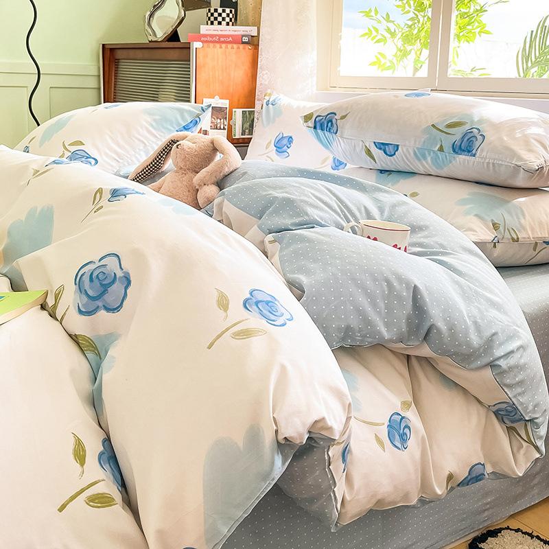 Set din patru piese din bumbac, pat din bumbac pur, husă de pilota, cearșaf de pat, set din trei piese pentru dormitor, lenjerie de pat