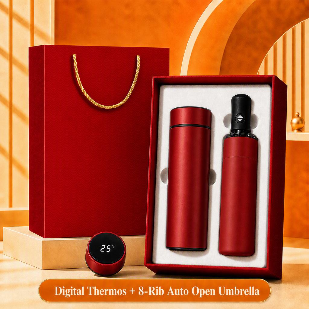 Custom Logo 7-in-1 Business Gift Set Power Bank Bluetooth Speaker Vacuum Flask 304 Stainless Steel Silver Gift Box
