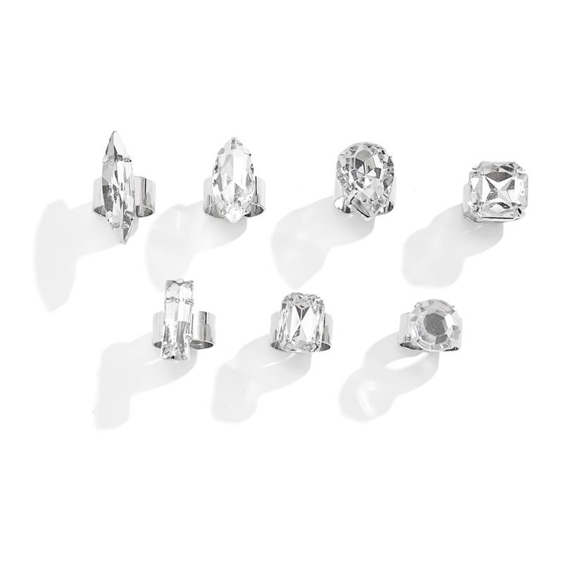 

7Pcs Big Square Round Clear Geometric Open Rings For Women Adjustable Finger Decoration