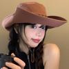 Vintage Women Bohemian Cowboy Hat Women Beach Sunscreen Hat Western Style Large Brim Bucket Hat Foldable Cowboy Caps