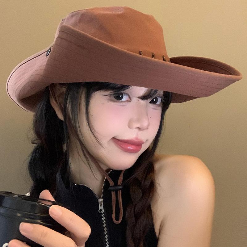 Vintage Women Bohemian Cowboy Hat Women Beach Sunscreen Hat Western Style Large Brim Bucket Hat Foldable Cowboy Caps