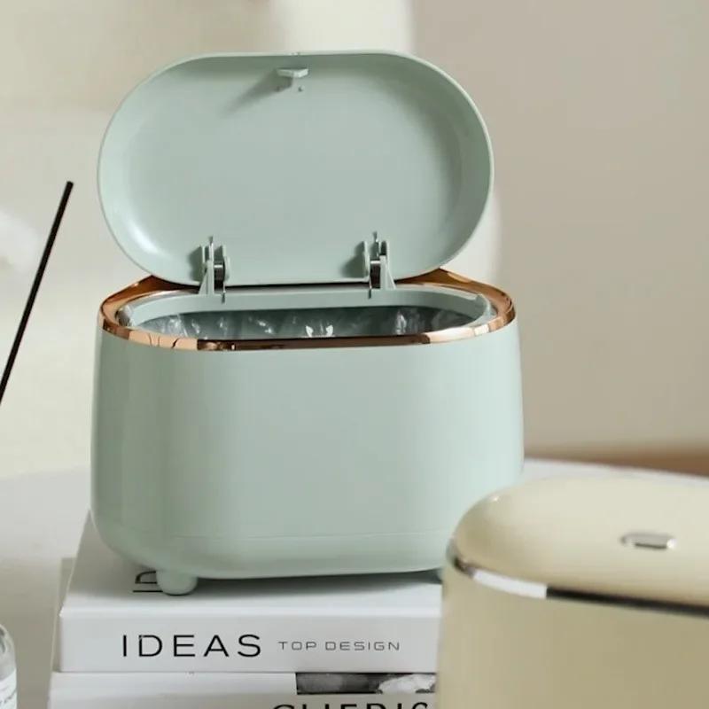 Mini Desktop Trash Can with Lid, Light Luxury Plastic Press Type Trash Can for Bathroom, Office, Bedroom, Living Room