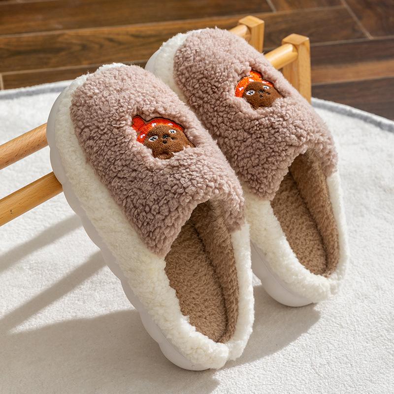 Cotton Slippers Men's Spring and Autumn Home Use Winter Indoor Non-slip Home Warmth Plush Couple Winter Women