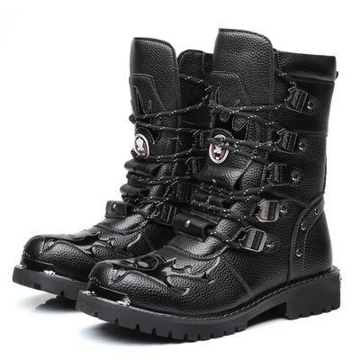 Winter Herren Motorradstiefel 2025 neue Mode mittelhoch Punk-Stil Rockschuhe Herren PU-Leder schwarz hochschaftig lässige kurze Stiefel