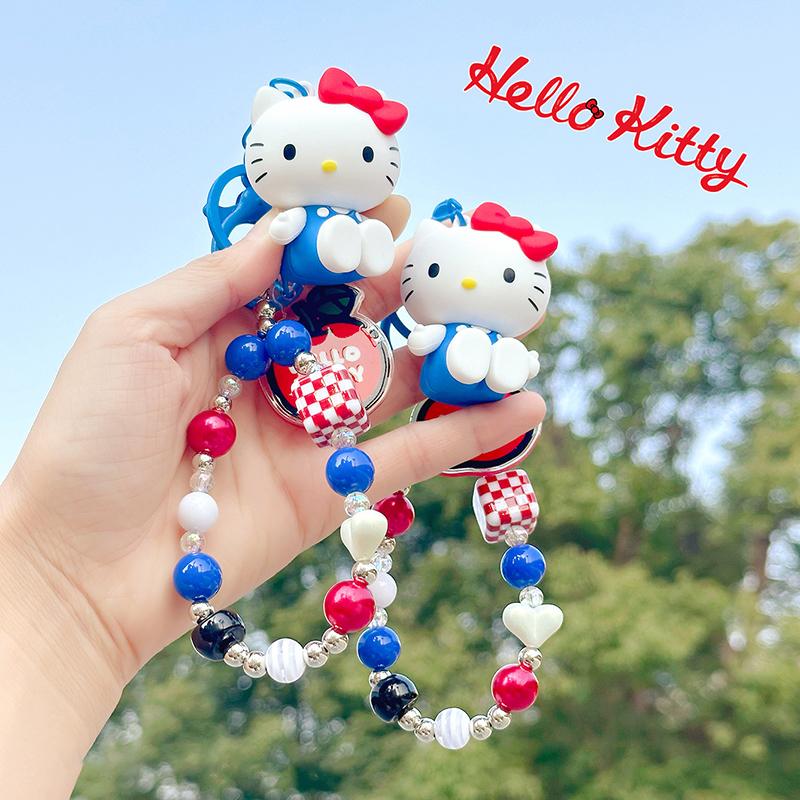 Hellokitty Keychain Kawaii Kt Red Blue White Classic Bag Pendant Cartoon  Style Girl Keychain Gift Kitty Tv Beaded Keychain