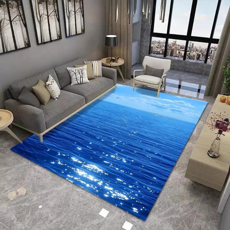 Modern Ocean Print Carpet Use for Living Room Home Bedroom Sofa Area Decoration Soft Non-Slip Washable Floor Mat Very Beautiful