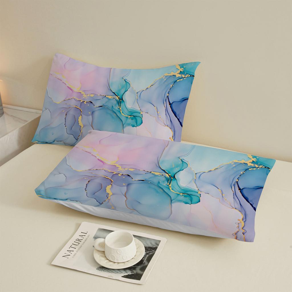 Abstract Art Fitted Sheet Set Blue Pink Purple Gold Marble Pattern Bedding With Pillowcases For Bedroom