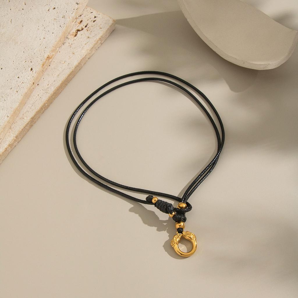  Minimalist Geometric Pendant Leather Cord Necklace High Quality PVD Plated Stainless Steel Collar Popular Jewelry Daily