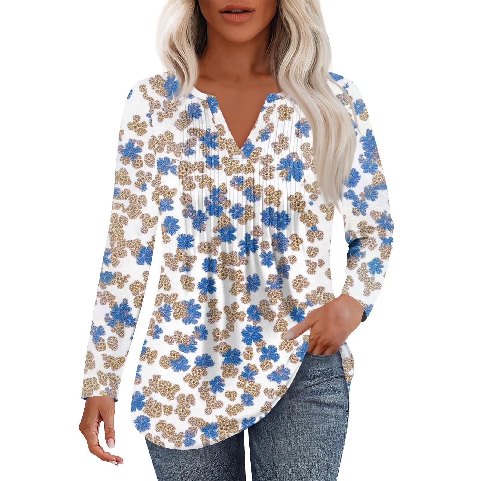 

Женская Мода Повседневная Плиссированная Футболка с V-образным Вырезом Однотонная с Длинным Рукавом Элегантные Топы L бежевый