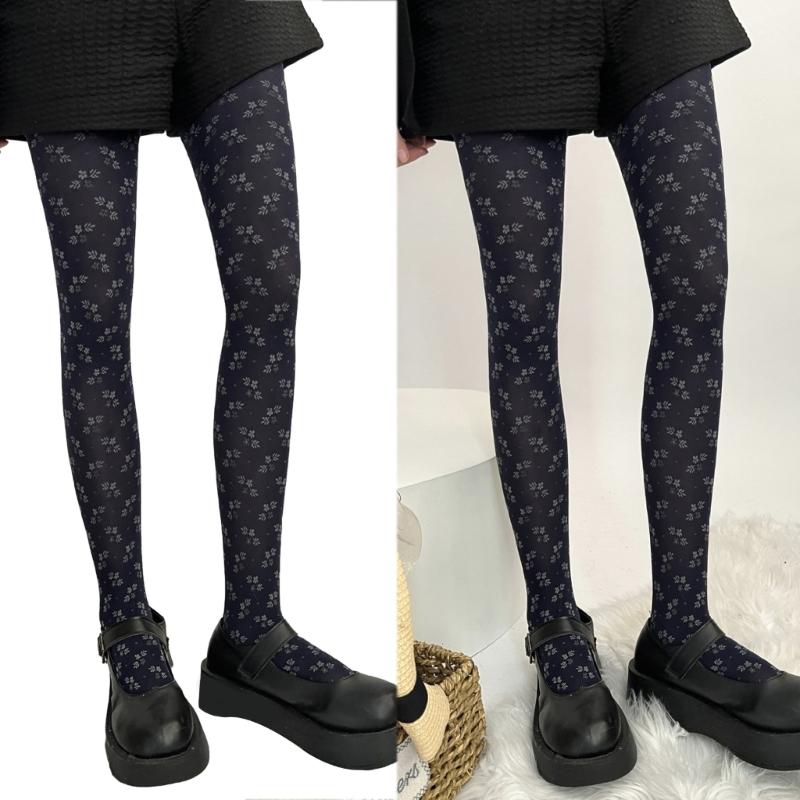 Women Japanese Style JK Vintage Floral Pattern Tights Winter Fall Sweet Girl Jacquard Silky Pantyhose Stockings Leggings