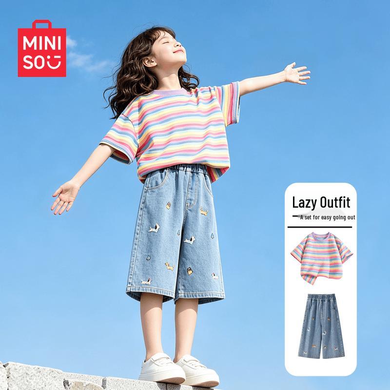 MINISO Girls Summer Short-Sleeve T-Shirt & Pants Set 130