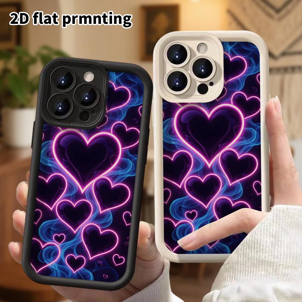Phone Case: 2D Flat Design Suitable for iPhone 18 17 16 15 14 13 Pro Tiered Protective Case, Neon Heart, Christmas and Halloween Gift