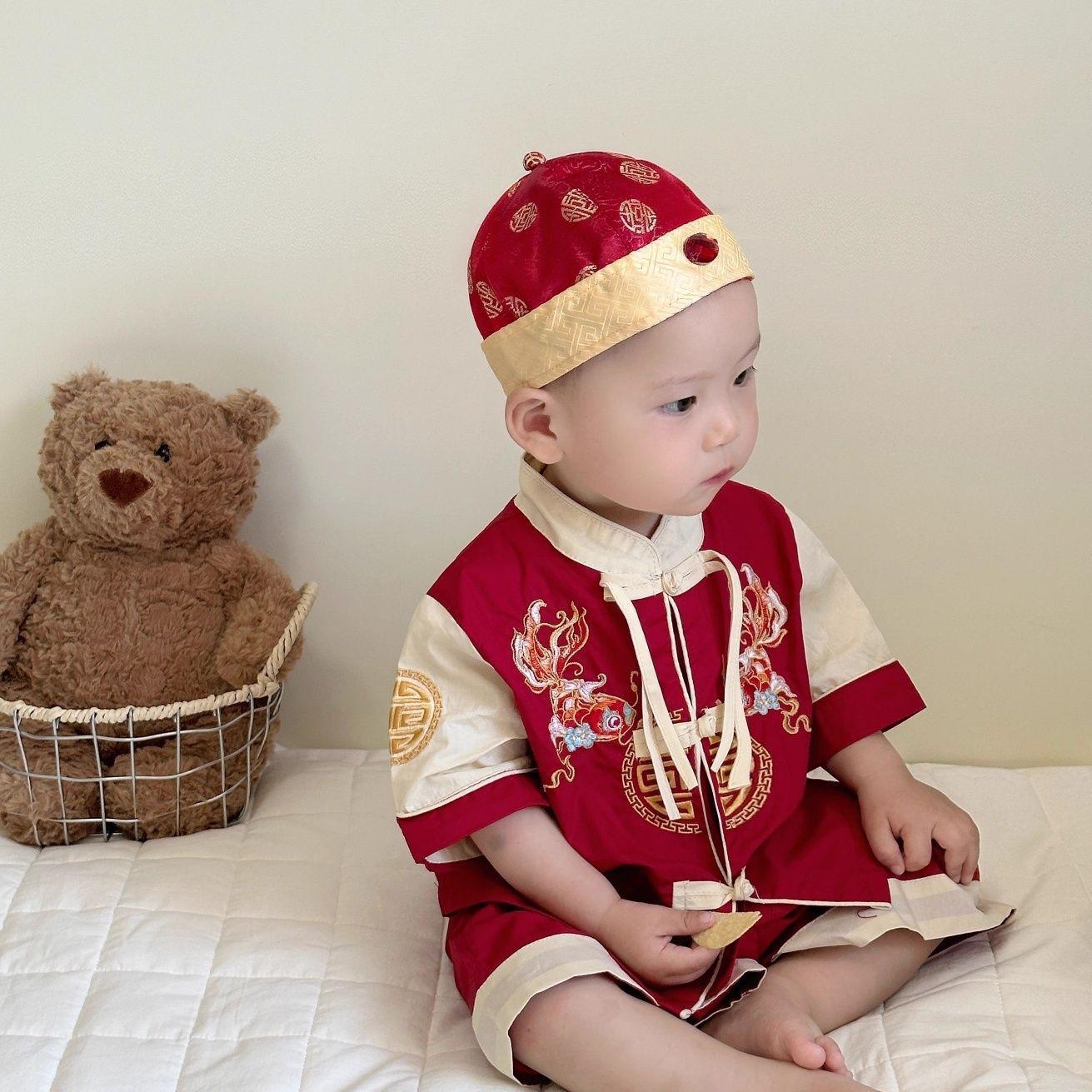 

One-Year-Old Baby Hanfu Tang Suit - Autumn Chinese Style Set for Boys First Birthday 120