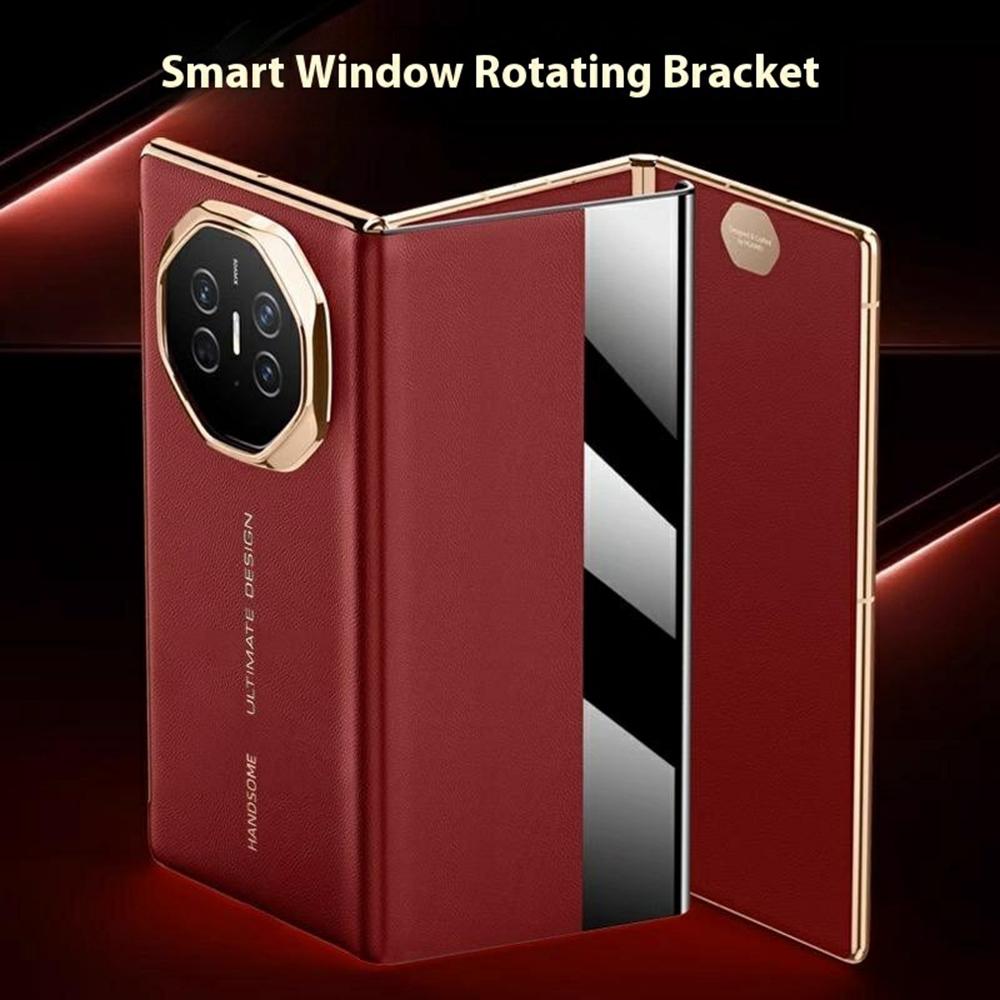 For Huawei Mate XT Ultimate Case View Window Genuine Cow Leather Smart Phone Cover