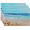 Ocean View Placemats with Seashell Print Coastal Beach Theme Table Decor Nautical Style Blue Wave Pattern for Summer Kitchen