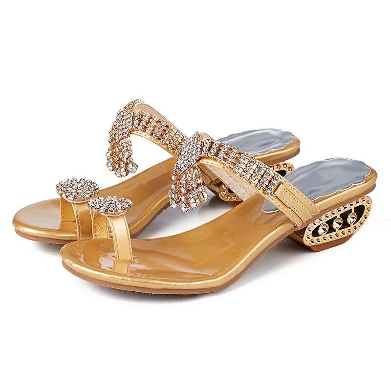 2024 sandálias de verão sapatos femininos strass plana senhoras sandálias ouro prata plus size 41