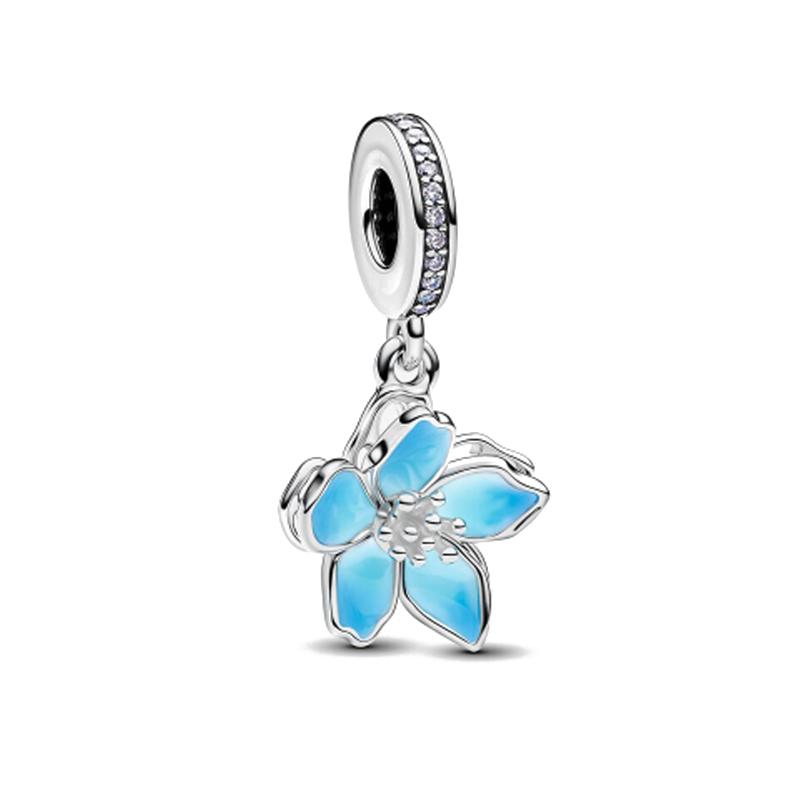 Copper Summer Ocean Blue Pave Clip &Amp Blooming Peach Red Rose Blood Charm Fit Original Necklace Bracelet Jewelry