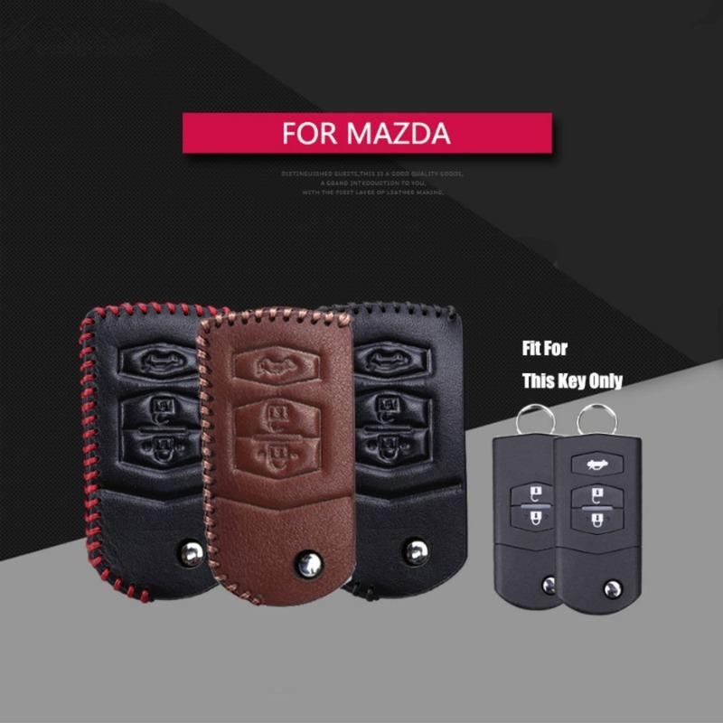 Leather Folding Car Key Fob Shell Cover Case Bag Protection For Mazda 2 Demio 3 5 6 CX7 CX9 RX8 MX5 Flip Remote Holder Protector