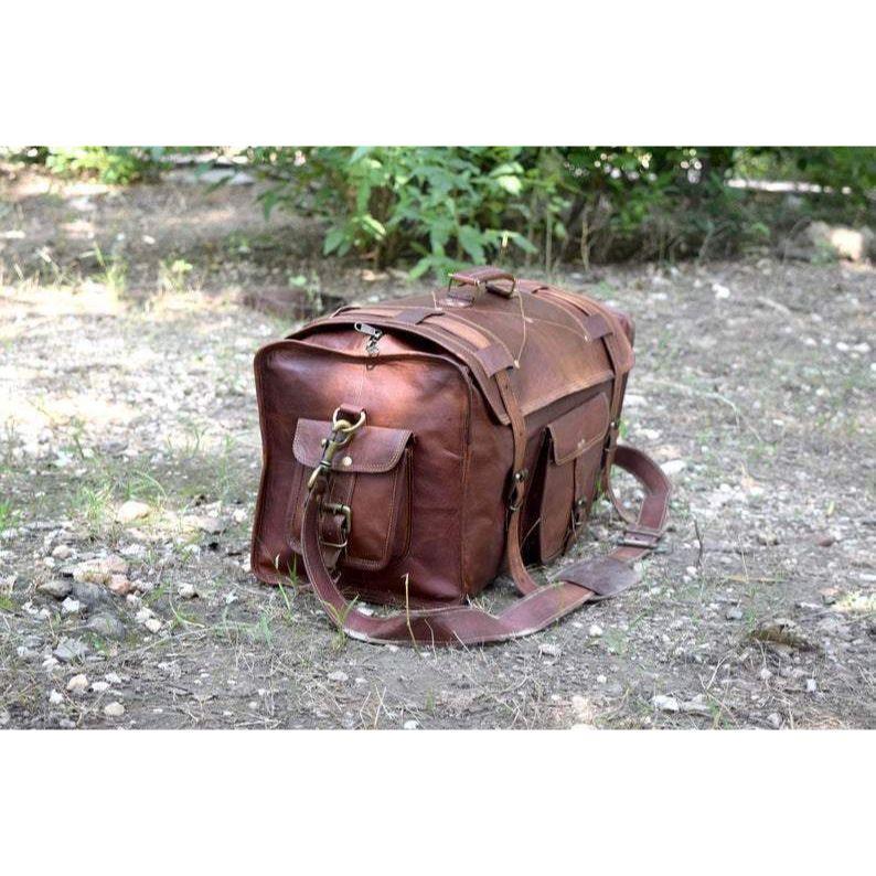 Pánská cestovní zavazadla Ručně vyrobená vintage taška na víkend z kozí kůže Duffel Brown