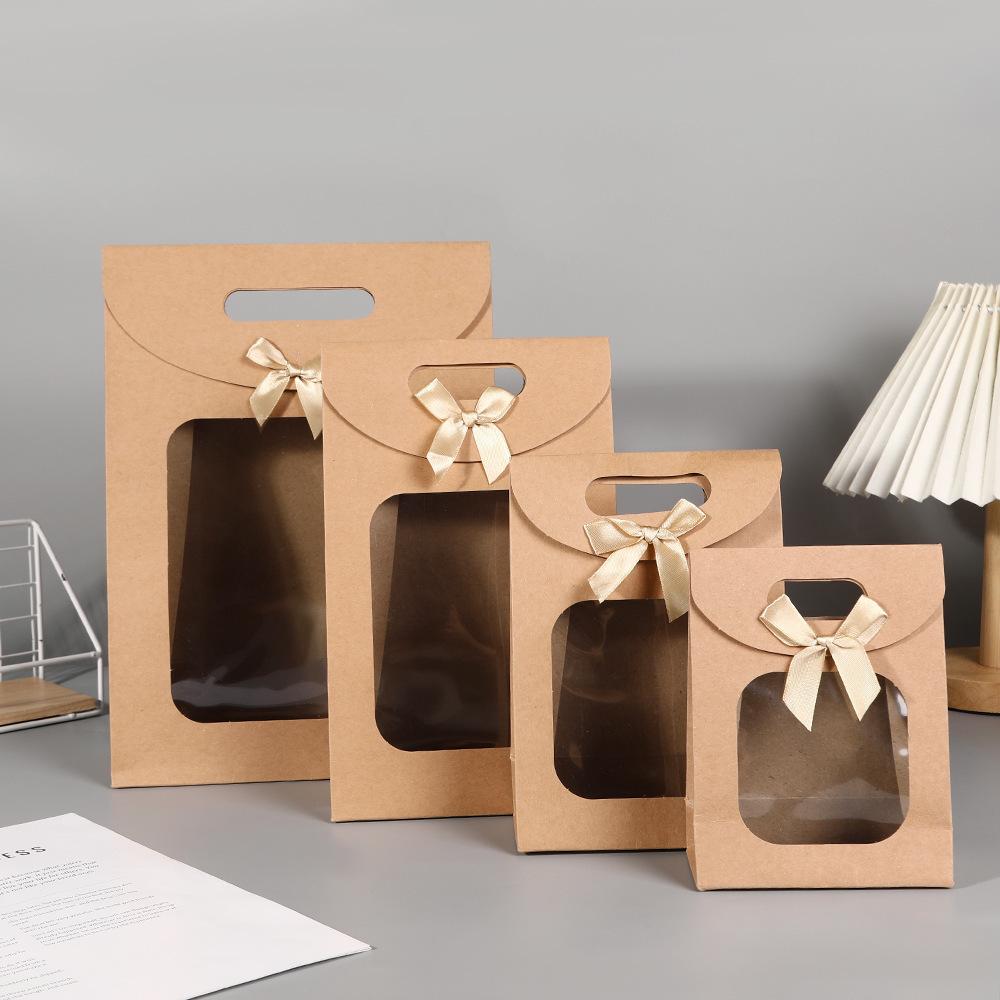 

1 PC Transparent Leather Gift Bag with Bow and Hook Snap, Suitable for Birthday Gifts, Holiday Gifts 32*11*23cm