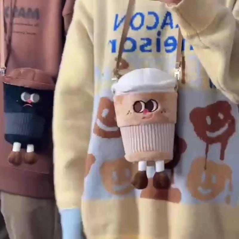 Lovely Coffee Cup Crossbody Bag Plush Toys Cartoon Americano Latte Coffee Zero Wallet Phone Bag For Girl Children Decor