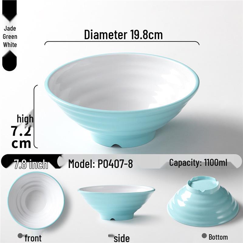 Two-Color Thickened Melamine Noodle Bowl - Large, Threaded Design for Restaurants, Perfect for Noodle Soup, Ramen, and Snail Rice Noodles