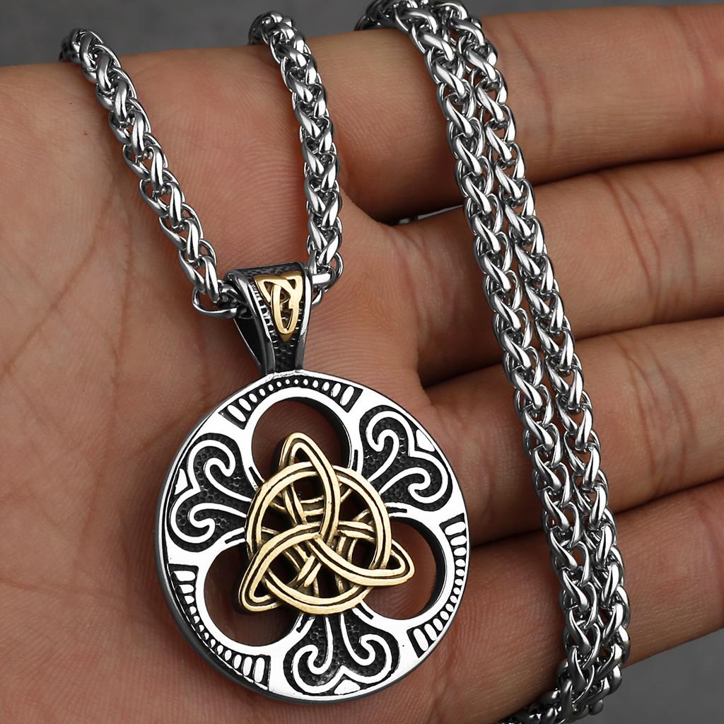 Colier Viking Vintage din Oțel Inoxidabil, Culoare Mixtă Aurie, cu Rune Odin, Bărbați, Nod Celtic, Pandantiv Amuletă, Bijuterii Nordice, Cadouri pentru Bărbați