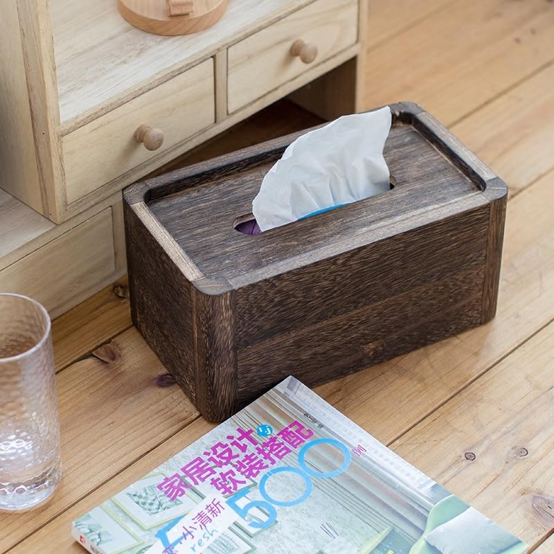 Wooden Paper Box in Roll Simple Solid Paper Box Home Napkin Retro Burned Wooden Paper Box | Napkin Boxes