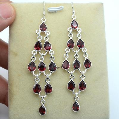 Designer Drop & Dangle Earring Silver Earring Red Garnet Silver Earring,925 Sterling Silver Earring Gemstone Earring Handmade Silver Jewelry