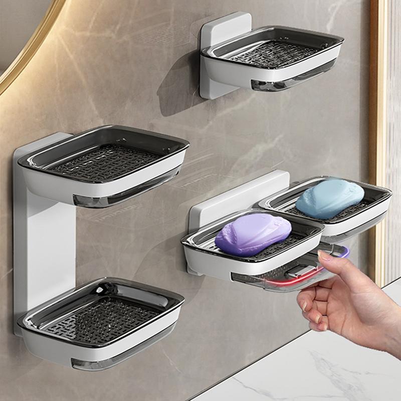 No Need For Perforated Wall Mounted Double Layer StorageDouble Layer DrainageHousehold Bathroom Storage Rack Soap Rack